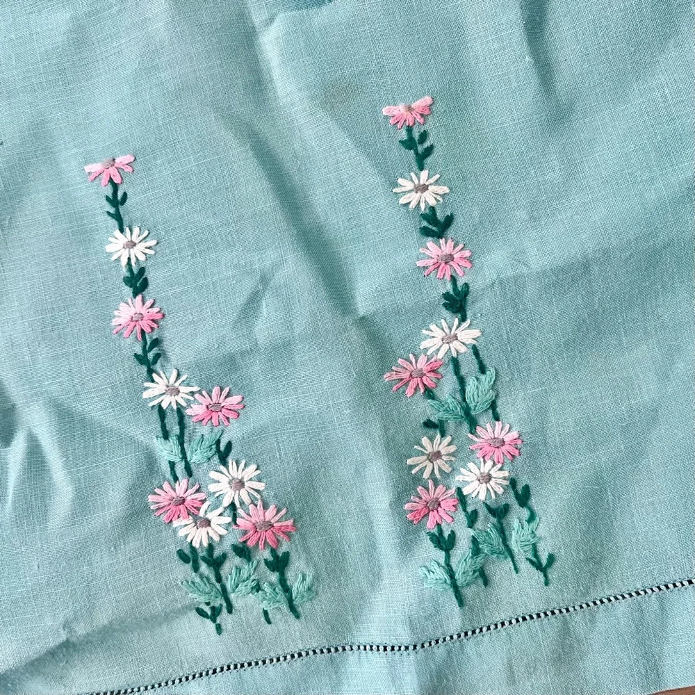 2 PCs Beautiful Orange & Blue Embroidered Tea Towels Hand Towels 14